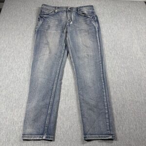Stitches & Rivets Jeans Mens 34x30 Blue Straight Denim Faded Stretch Five Pocket